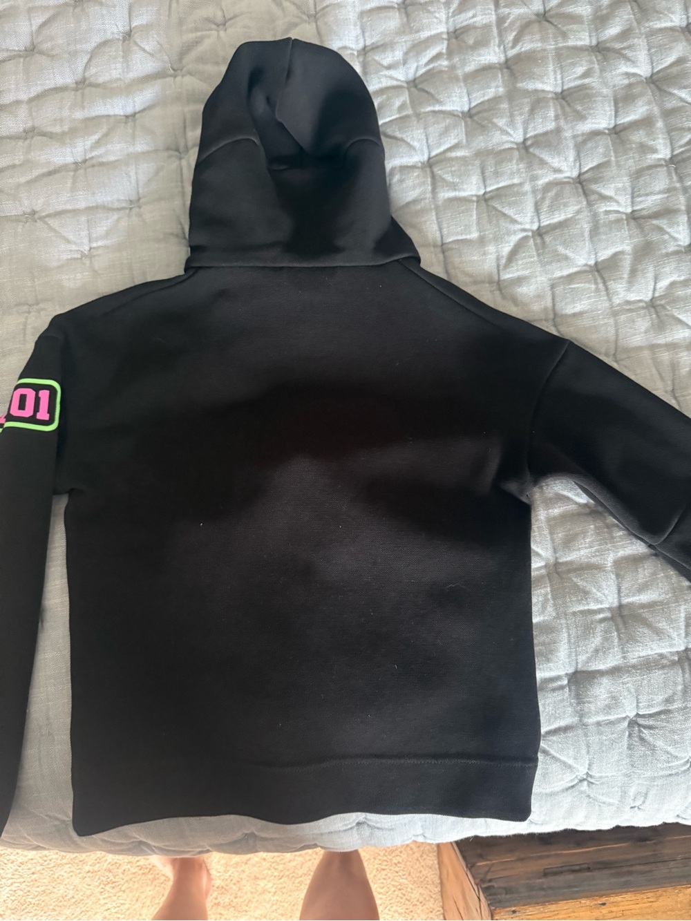 BL101 1/4 zip hoodie.  Black Hoodie with Neon Green and Pink Accents - Picture 3 of 3
